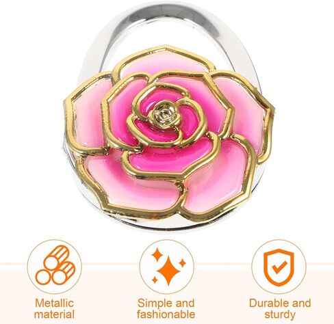 Veemoon Purse Hook Foldable Handbag Hanger, Rose Flower Purse Hanger for Table Portable Bag Hook for Desk Foldable Magnet Table Handbag Storage 2.75X1.77X0.71in in Saudi Arabia