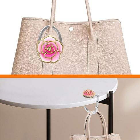 Veemoon Purse Hook Foldable Handbag Hanger, Rose Flower Purse Hanger for Table Portable Bag Hook for Desk Foldable Magnet Table Handbag Storage 2.75X1.77X0.71in in Saudi Arabia