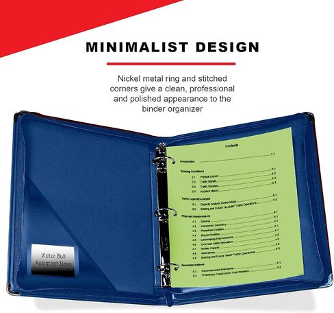 Leather Portfolio 3 Ring Binder with Zipper – Performore Professional Padfolio with Metal Corners, 1.25 Inch Rings, Faux Leather Organizer for Documents, Business, Legal Pads, Letter Size, Blue in Saudi Arabia