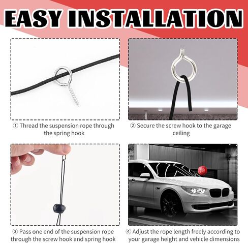 2PCS الكرات التنس وقوف السيارات المعونة مع حبل قابل للتعديل 13ft، معلقة كرة التنس المرآب وقوف السيارات المعونة للحماية من الاصطدام، وقوف السيارات المرائب العالمية مساعدة مع علامة التوقف in Kuwait