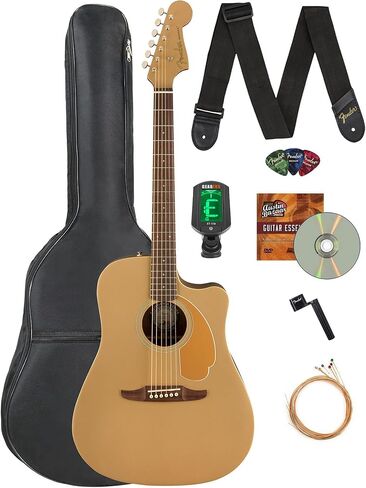 Fender Redondo Player Acoustic Electric Guitar Bundle with Midnight Blue Gig Bag, Strap, Clip-on Tuner, Strings, String Winder, Picks, and Austin Bazaar Instructional DVD - Natural in Saudi Arabia