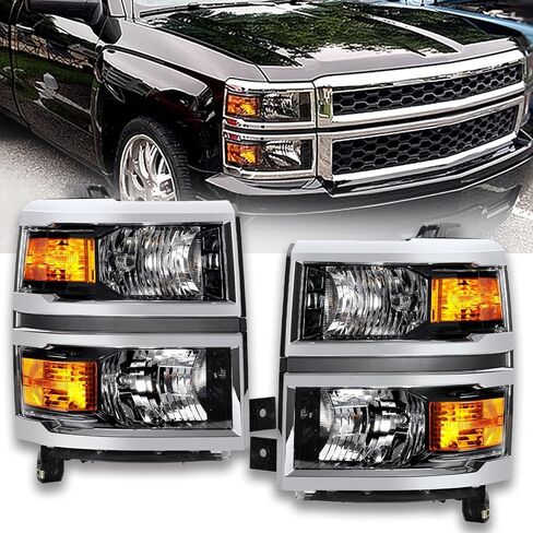 Headlights Assembly Fits For 2014 2015 Chevy Silverado 1500 Pickup Truck Halogen Factory OE Style Headlamp Replacement Pair Front Lamps Chrome LH+RH Driver & Passenger Side Faros Conjunto De Faros in Saudi Arabia