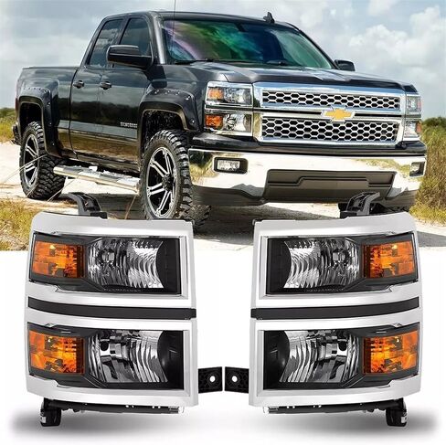 Headlights Assembly Fits For 2014 2015 Chevy Silverado 1500 Pickup Truck Halogen Factory OE Style Headlamp Replacement Pair Front Lamps Chrome LH+RH Driver & Passenger Side Faros Conjunto De Faros in Saudi Arabia