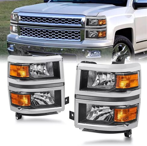 Headlights Assembly Fits For 2014 2015 Chevy Silverado 1500 Pickup Truck Halogen Factory OE Style Headlamp Replacement Pair Front Lamps Chrome LH+RH Driver & Passenger Side Faros Conjunto De Faros in Saudi Arabia