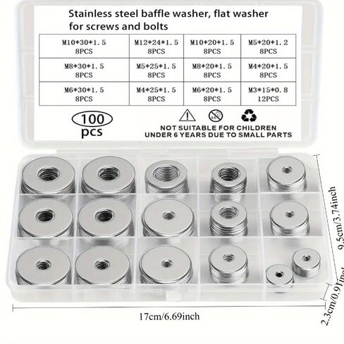 1 PC Stainless Steel Fender Washers Flat Washers for Screws and Bolts 100pcs Metal Washers Kit (12 Sizes M3-M12) Assorted Large in Saudi Arabia