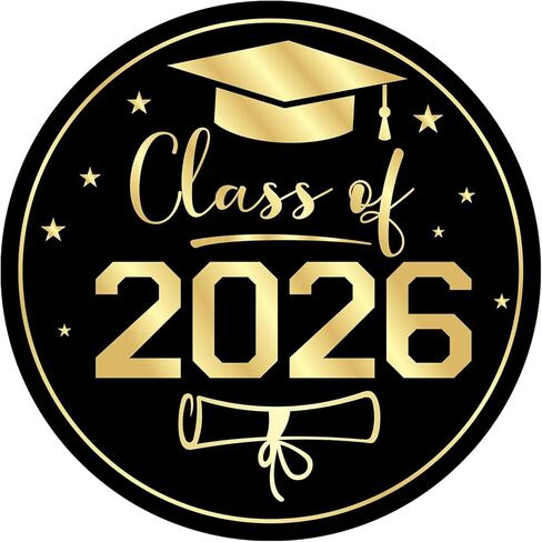 ملصقات التخرج Anwyll 2026 - ملصقات فئة 2026 60 قطعة مقاس 1.75 بوصة ملصق ختم مغلف التخرج ذاتي اللصق ملصق قبعة قبعة التخرج لكبار السن في حفلات التخرج (ذهبي أزرق) in Kuwait