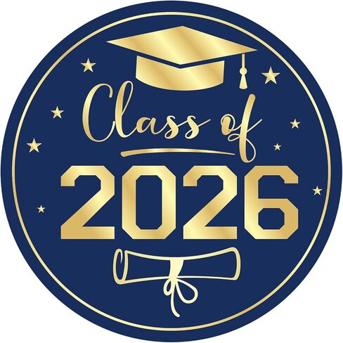 Anwyll Graduation Stickers 2026 - Class of 2026 Stickers 60Pcs 1.75'' Graduation Envelope Seal Label Sticker Self Adhesive Congrats Grad Cap Hat Sticker for Senior College Grad Party Favors(Gold Blue) in Kuwait