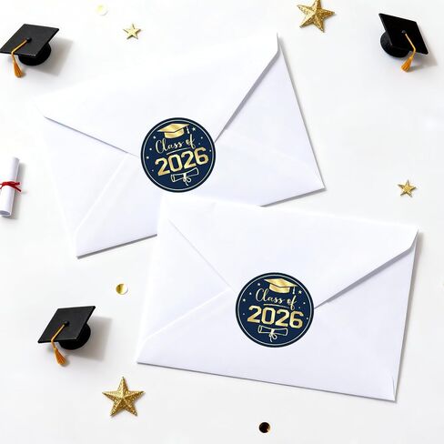 Anwyll Graduation Stickers 2026 - Class of 2026 Stickers 60Pcs 1.75'' Graduation Envelope Seal Label Sticker Self Adhesive Congrats Grad Cap Hat Sticker for Senior College Grad Party Favors(Gold Blue) in Kuwait