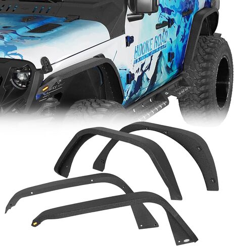 Hooke Road JL Slim Flat Fender Flares لـ 2018-2026 Jeep Wrangler JL JLU 2/4 أبواب، مصدات فولاذية أمامية وخلفية مع أضواء إشارة الانعطاف LED - مجموعة 4 قطع in Kuwait