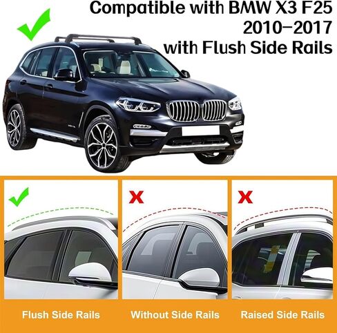 sydsz سقف الرف عبر القضبان 300lb متوافق مع bmw x3 f25 2010-2017، مع القضبان الجانبية المرتفعة، الثقيلة المضادة للسرقة سقف الألومنيوم القضبان العارضة على السطح رفوف الأمتعة الناقل in Kuwait