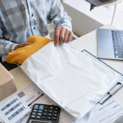 200 قطعة من أكياس البريد البلاستيكية، أكياس شحن بلاستيكية لاصقة قوية للأعمال الصغيرة، مغلفات بريدية بيضاء مقاومة للماء ومقاومة للتمزق لتغليف الملابس والكتب، 4 أحجام متنوعة in Kuwait