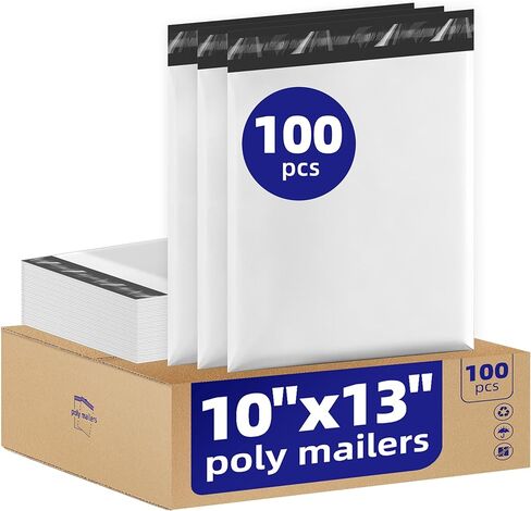 100 قطعة بريد بولي 10 × 13 لشحن التجارة الإلكترونية، تغليف التجزئة عبر الإنترنت، بريد الأعمال، حقيبة ذاتية الغلق لاصقة مقاومة للماء من البولي إيثيلين، حقائب مغلفات حزمة الملابس، كبير، أبيض in Saudi Arabia