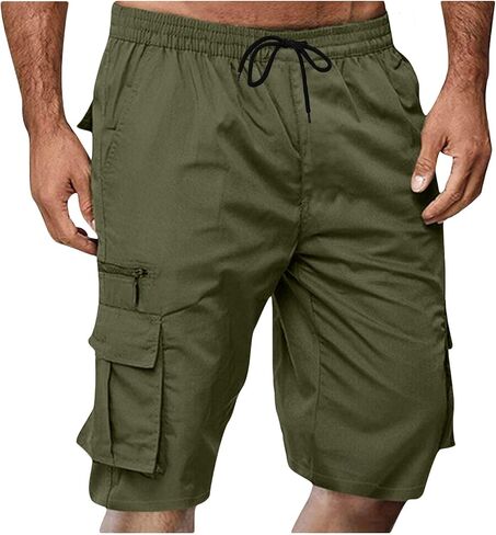 Cargo Shorts for Men Multi Pockets Elastic Waist Drawstring Summer Casual Athletic Work Hiking Short Pants Relaxed Fit in Kuwait