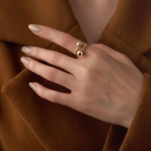 Tehrani Signature 14K Solid Yellow Gold Ball Ring – Polished Beaded Design, Minimalist Stackable Ring for Women – Real 14K Gold, Gift-Ready Jewelry in Saudi Arabia