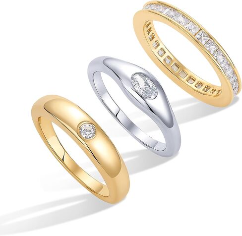 PAVOI 14K Gold Plated Stackable Rings for Women - Dainty Stackable Gold Ring Set of Three with Cubic Zirconia Multi-Bands - Trendy Fashion Jewelry in Saudi Arabia