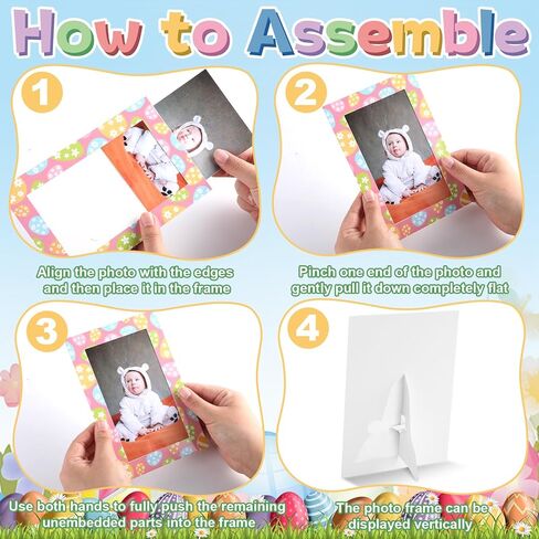 100Pcs Easter Paper Photo Frames 4x6 Paper Photo Frames with flower Clip String Kit DIY Hanging Cardboard Picture Holder Bulk with Stand Happy Easter Class Game Activities Gift Wall Decor Wedding Home in Saudi Arabia