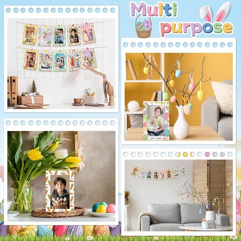 100Pcs Easter Paper Photo Frames 4x6 Paper Photo Frames with flower Clip String Kit DIY Hanging Cardboard Picture Holder Bulk with Stand Happy Easter Class Game Activities Gift Wall Decor Wedding Home in Saudi Arabia