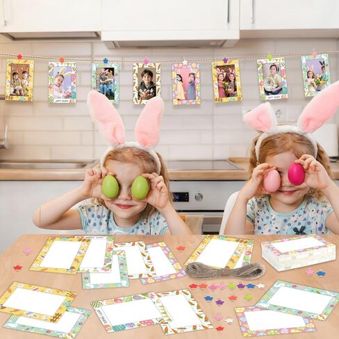 100Pcs Easter Paper Photo Frames 4x6 Paper Photo Frames with flower Clip String Kit DIY Hanging Cardboard Picture Holder Bulk with Stand Happy Easter Class Game Activities Gift Wall Decor Wedding Home in Saudi Arabia