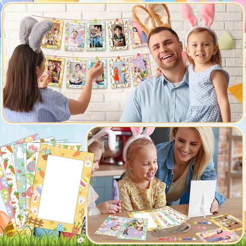 100Pcs Easter Paper Photo Frames 4x6 Paper Photo Frames with flower Clip String Kit DIY Hanging Cardboard Picture Holder Bulk with Stand Happy Easter Class Game Activities Gift Wall Decor Wedding Home in Saudi Arabia