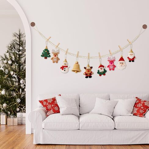 Hanging Photo Display Wall Decor With 9 Clips, Boho Wooden Bead Garland Collage Picture Frame, Bedroom, Living Room, Dorm Room Office, Teen Girl Holiday Gift in Saudi Arabia