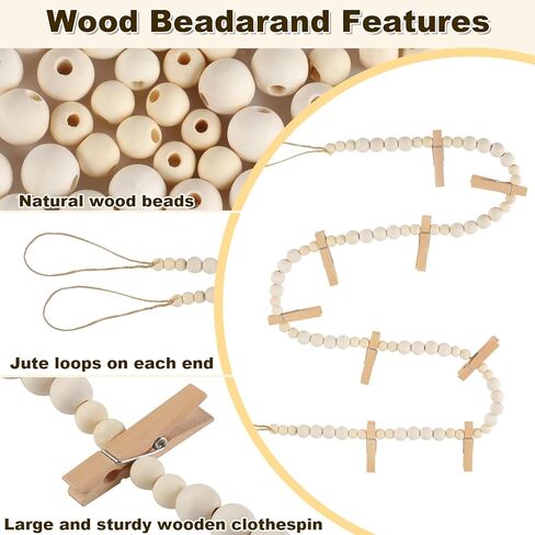 Hanging Photo Display Wall Decor With 9 Clips, Boho Wooden Bead Garland Collage Picture Frame, Bedroom, Living Room, Dorm Room Office, Teen Girl Holiday Gift in Saudi Arabia