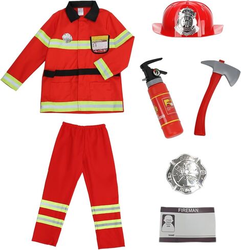 LMYOVE Children's Fireman Costume for Boys Firefighter Outfit Halloween Role Play Dress Up Multiple Accessories in Saudi Arabia