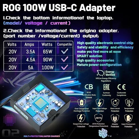 محول شاحن الكمبيوتر المحمول 100 واط USB-C 20 فولت 5 أمبير لجهاز Asus ROG Flow X13 Z13 GV301 GZ301 G533QM GA401QM GA503QM GX703HS ZenBook 14X 14 UX425QA UM425QA UM5401QA UX5400E UX5401E A20-100P1A مصدر الطاقة in Kuwait