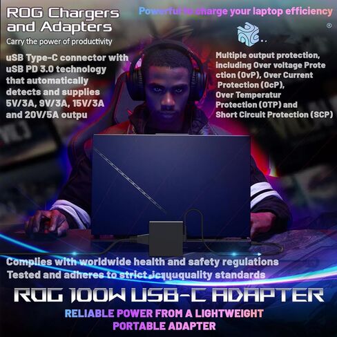 محول شاحن الكمبيوتر المحمول 100 واط USB-C 20 فولت 5 أمبير لجهاز Asus ROG Flow X13 Z13 GV301 GZ301 G533QM GA401QM GA503QM GX703HS ZenBook 14X 14 UX425QA UM425QA UM5401QA UX5400E UX5401E A20-100P1A مصدر الطاقة in Kuwait