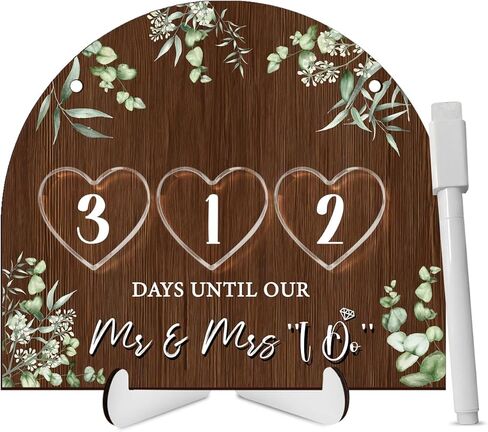 Wedding Countdown Sign Engaged Gift Engagement Gifts for Couples Mr and Mrs Sign Engagement Party Countdown Calendar Bridal Shower Gifts for Newly Engaged Couples Her（Wood Color Decorative Signs） in Saudi Arabia