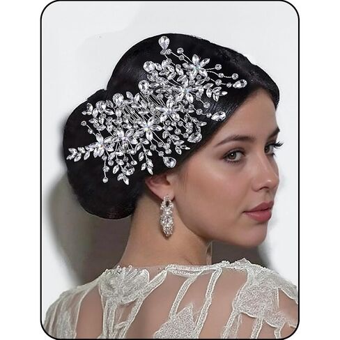 Bride Wedding Hair Comb,Gold Bridal Hair Clip Side Comb Rhinestone Hair Accessory for Ladies (Sliver) in Saudi Arabia