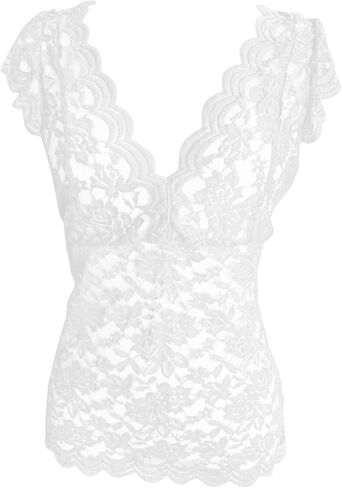 Womens Lace Camisole V Neck Sleeveless Scalloped Trim Tank Tops Floral See Through Cami Tanks Slim Casual Tunic Tops in Saudi Arabia