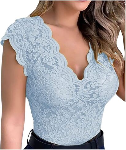 Womens Lace Camisole V Neck Sleeveless Scalloped Trim Tank Tops Floral See Through Cami Tanks Slim Casual Tunic Tops in Saudi Arabia