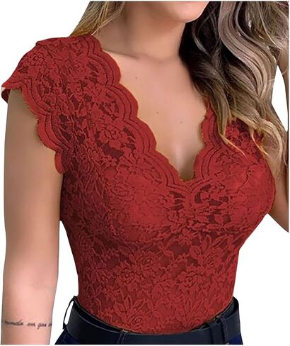 Womens Lace Camisole V Neck Sleeveless Scalloped Trim Tank Tops Floral See Through Cami Tanks Slim Casual Tunic Tops in Saudi Arabia