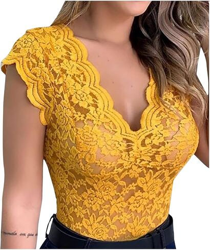 Womens Lace Camisole V Neck Sleeveless Scalloped Trim Tank Tops Floral See Through Cami Tanks Slim Casual Tunic Tops in Saudi Arabia