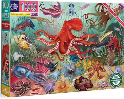 eeBoo Love of Sharks 100 Piece Puzzle with Poster for Kids, 27" x 18" Once Completed, 5 Years and Up. in Saudi Arabia