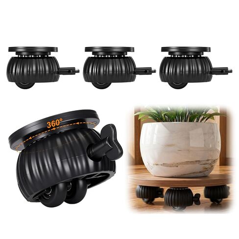 Qunclay 4 Pack Self Adhesive Wheels for Planters Heavy Duty Plant Tray 360 Degree Swivel Stick on Wheels with Brake for Furniture Storage Bins Cabinets Appliances, 30 lb Capacity Each in Saudi Arabia