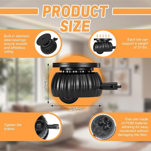 Qunclay 4 Pack Self Adhesive Wheels for Planters Heavy Duty Plant Tray 360 Degree Swivel Stick on Wheels with Brake for Furniture Storage Bins Cabinets Appliances, 30 lb Capacity Each in Saudi Arabia