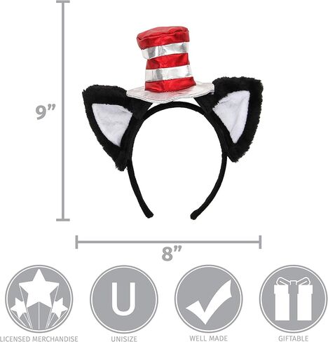 Dr. Seuss Cat in the Hat Deluxe Costume Ears Headband with Stovepipe Hat for Adults and Kids in Saudi Arabia