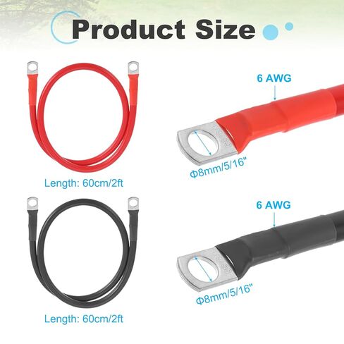 MECCANIXITY 4AWG 48 بوصة كابل عاكس البطارية 4FT 4Gauge مع 5/16 "محطات العروة (1 إيجابية و 1 سلبية) لسيارة شاحنة RV عربة الغولف البحرية قارب دراجة نارية، 2PCS، أحمر / أسود in Saudi Arabia