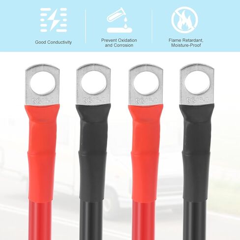 MECCANIXITY 4AWG 48 بوصة كابل عاكس البطارية 4FT 4Gauge مع 5/16 "محطات العروة (1 إيجابية و 1 سلبية) لسيارة شاحنة RV عربة الغولف البحرية قارب دراجة نارية، 2PCS، أحمر / أسود in Saudi Arabia
