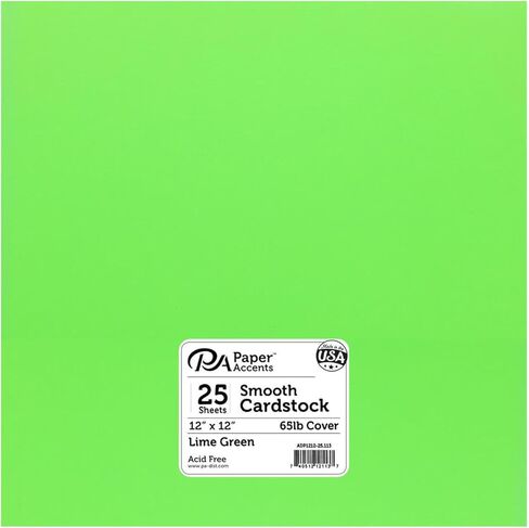 PA Paper Accents Smooth Cardstock 12" x 12" Lime Green, 65lb Colored cardstock Paper for Card Making, Scrapbooking, Printing, Quilling and Crafts, 25 Piece Pack in Kuwait
