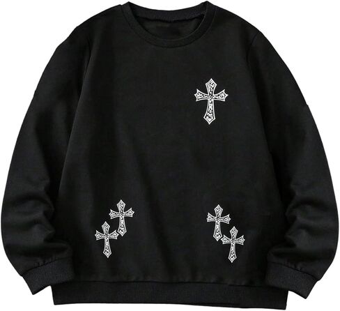 WDIRARA Boy's Cross Graphic Sweatshirts Crew Neck Long Sleeve Pullover Tops Streetwear in Saudi Arabia