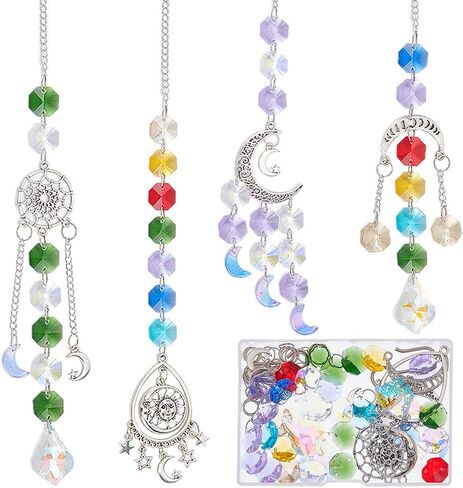 SUNNYCLUE 1 Box DIY 8 Sets Sun Moon Suncatcher Kit Sun Catcher Crystals Vintage Antique Silver Tibetan Style Faceted Ab Colors Rainbow Maker Suncatcher Kit for Birthday Summer Party Favors Gifts Adult in Saudi Arabia