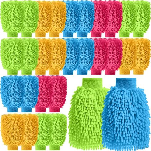 24 Pack Car Wash Mitt Bulk Microfiber, 10'' x 8'' Chenille Car Wash Mitt Gloves, Scratch Free Double Sided No Lint No Marks for Truck SUV Motorcycle and All Vehicle Surfaces(Dark Gray) in Saudi Arabia