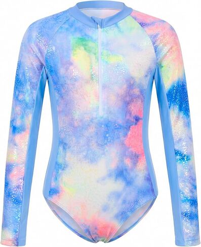 JiAmy Girls One Piece Swimsuit Toddler Long Sleeve Gradient Mermaid Bathing Suit Summer Beach Swimwear Zipper for 3-12Y in Saudi Arabia