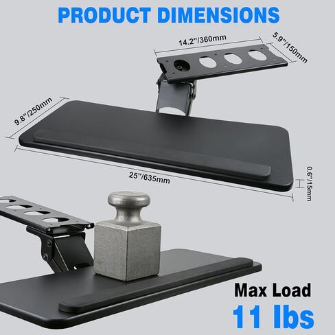صينية لوحة مفاتيح أسفل المكتب، قابلة للتعديل للارتفاع والإمالة، صينية منصة كمبيوتر وماوس قابلة للتعديل، سطح 25 بوصة عرض × 9.8 بوصة عمق، مثالية للاستخدام في المنزل والمكتب in Kuwait