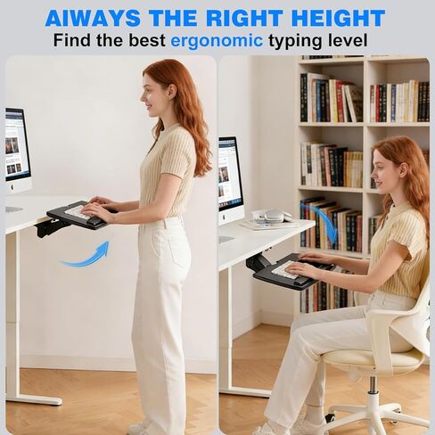 صينية لوحة مفاتيح أسفل المكتب، قابلة للتعديل للارتفاع والإمالة، صينية منصة كمبيوتر وماوس قابلة للتعديل، سطح 25 بوصة عرض × 9.8 بوصة عمق، مثالية للاستخدام في المنزل والمكتب in Kuwait