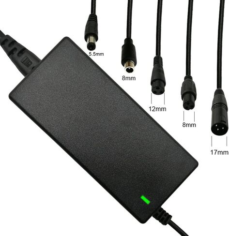 29.4V 2A Charger 5 Plugs for Scooter 24V 25.2V 25.6V 25.9V Lithium Battery, Pack DC 5.5 * 2.1 with 8mm 3 Prong /12mm 3 Prong Connector /8mm RCA/ 3-Pin Male XLR Connector in Kuwait