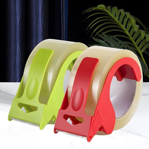 4 عبوات من أشرطة التعبئة خفيفة الوزن - مسدس شريط شحن شفاف للشحن والبريد والنقل والختم والتخزين واستخدام المنزل/المكتب/المستودع، أخضر وأحمر in Kuwait