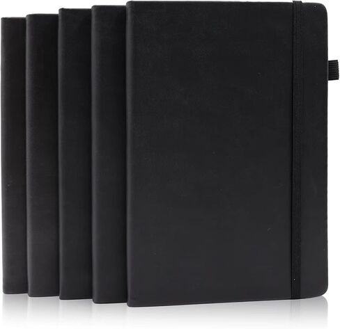 Deziliao 5 Pack Dotted Journal Notebooks with Pen Loop, Hardcover Notebook Journal for Work, 100Gsm Premium Thick Paper with Inner Pocket, Medium 5.7"x8.4", （Black） in Saudi Arabia